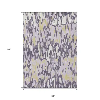 5' X 8' Purple Gold And Ivory Striped Washable Indoor Outdoor Area Rug