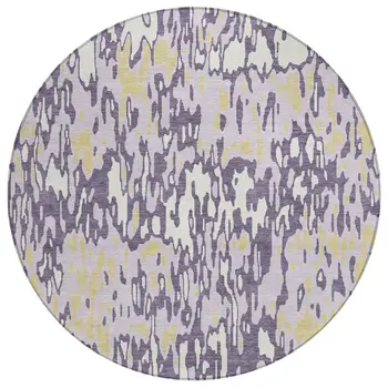 8' Purple Gold And Ivory Round Striped Washable Indoor Outdoor Area Rug