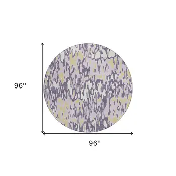 8' Purple Gold And Ivory Round Striped Washable Indoor Outdoor Area Rug