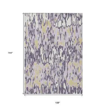 9' X 12' Purple Gold And Ivory Striped Washable Indoor Outdoor Area Rug