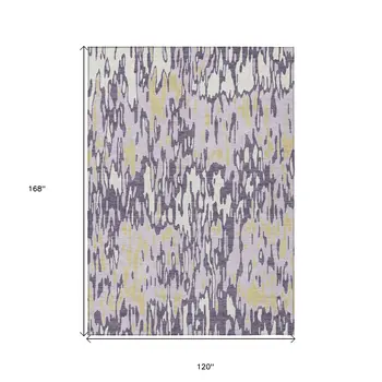 10' X 14' Purple Gold And Ivory Striped Washable Indoor Outdoor Area Rug