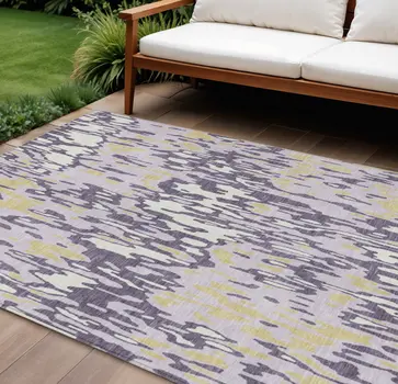 10' X 14' Purple Gold And Ivory Striped Washable Indoor Outdoor Area Rug