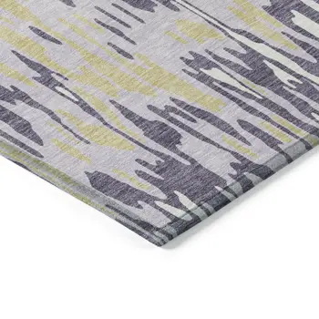 10' X 14' Purple Gold And Ivory Striped Washable Indoor Outdoor Area Rug