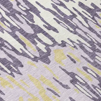 10' X 14' Purple Gold And Ivory Striped Washable Indoor Outdoor Area Rug