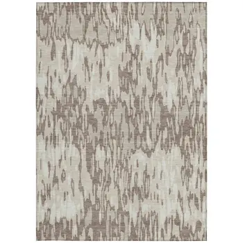 3' X 5' Ivory Beige And Brown Striped Washable Indoor Outdoor Area Rug