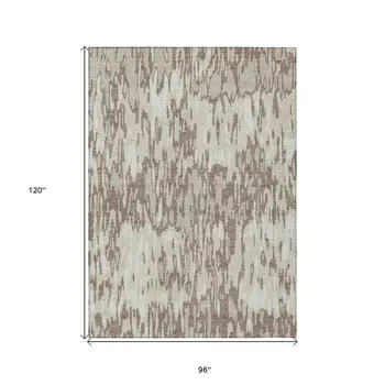 8' X 10' Ivory Beige And Brown Striped Washable Indoor Outdoor Area Rug
