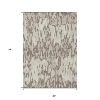 9' X 12' Ivory Beige And Brown Striped Washable Indoor Outdoor Area Rug