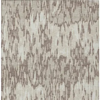 10' X 14' Ivory Beige And Brown Striped Washable Indoor Outdoor Area Rug