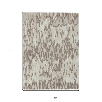 10' X 14' Ivory Beige And Brown Striped Washable Indoor Outdoor Area Rug