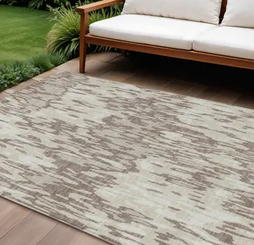 10' X 14' Ivory Beige And Brown Striped Washable Indoor Outdoor Area Rug