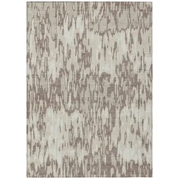 10' X 14' Ivory Beige And Brown Striped Washable Indoor Outdoor Area Rug
