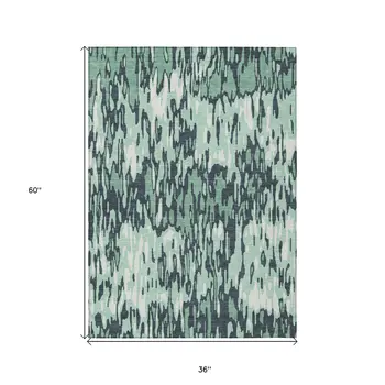 3' X 5' Sage Black And Ivory Striped Washable Indoor Outdoor Area Rug