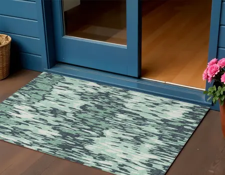 3' X 5' Sage Black And Ivory Striped Washable Indoor Outdoor Area Rug