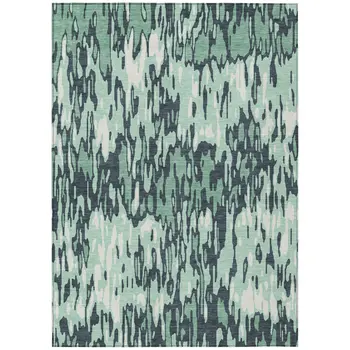 3' X 5' Sage Black And Ivory Striped Washable Indoor Outdoor Area Rug
