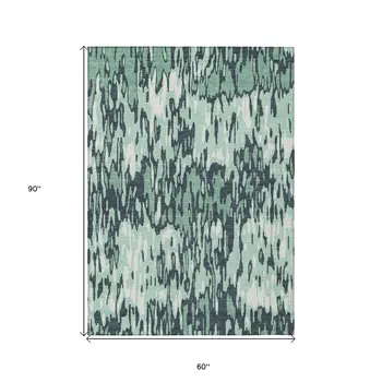 5' X 8' Sage Black And Ivory Striped Washable Indoor Outdoor Area Rug