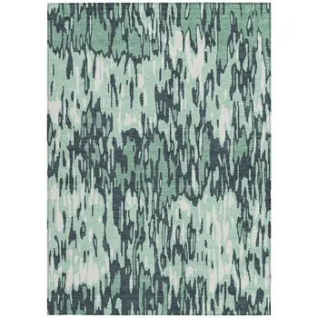9' X 12' Sage Black And Ivory Striped Washable Indoor Outdoor Area Rug