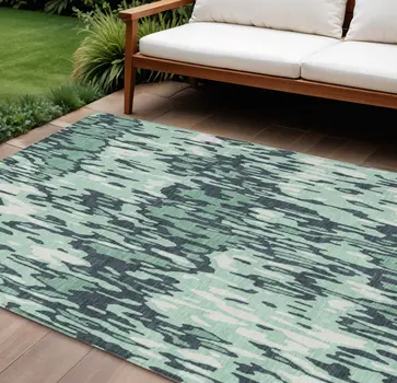 10' X 14' Sage Black And Ivory Striped Washable Indoor Outdoor Area Rug