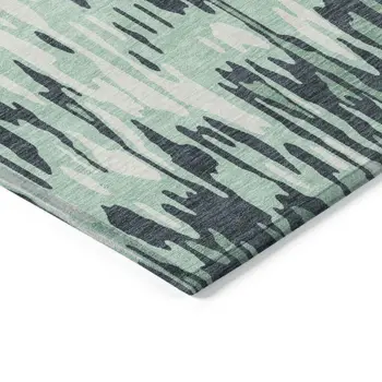 10' X 14' Sage Black And Ivory Striped Washable Indoor Outdoor Area Rug
