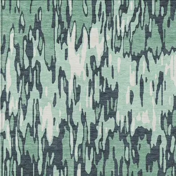10' X 14' Sage Black And Ivory Striped Washable Indoor Outdoor Area Rug
