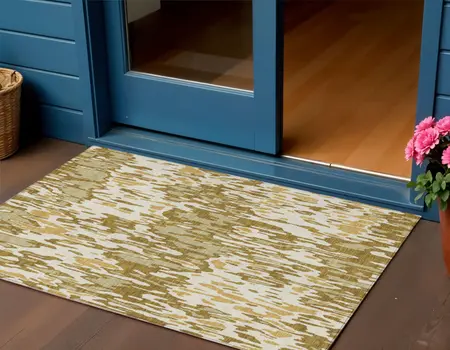 3' X 5' Wheat Gold And Beige Striped Washable Indoor Outdoor Area Rug