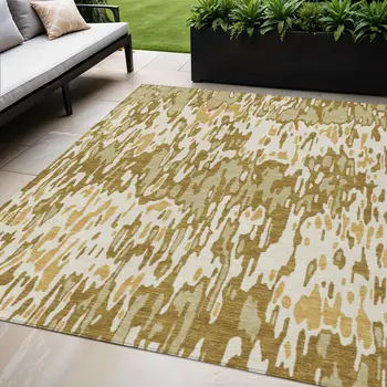 5' X 8' Wheat Gold And Beige Striped Washable Indoor Outdoor Area Rug