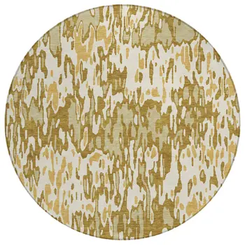 8' Wheat Gold And Beige Round Striped Washable Indoor Outdoor Area Rug
