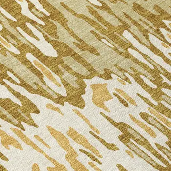 8' Wheat Gold And Beige Round Striped Washable Indoor Outdoor Area Rug