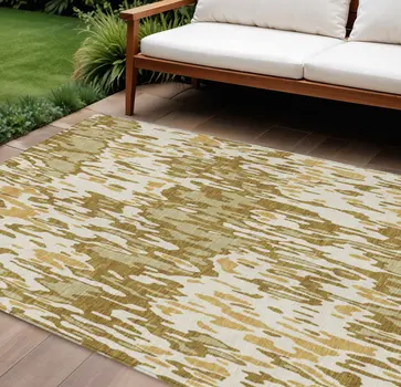 8' X 10' Wheat Gold And Beige Striped Washable Indoor Outdoor Area Rug