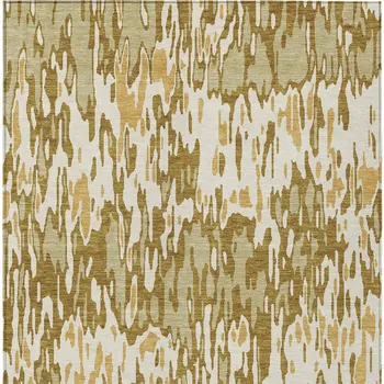 9' X 12' Wheat Gold And Beige Striped Washable Indoor Outdoor Area Rug