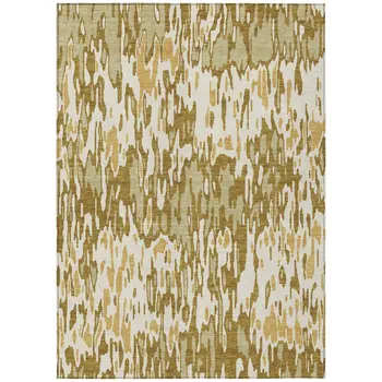 9' X 12' Wheat Gold And Beige Striped Washable Indoor Outdoor Area Rug