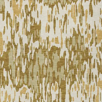 9' X 12' Wheat Gold And Beige Striped Washable Indoor Outdoor Area Rug