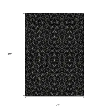 3' X 5' Black And Ivory Geometric Washable Indoor Outdoor Area Rug
