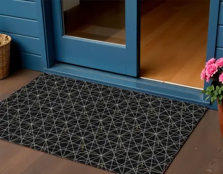 3' X 5' Black And Ivory Geometric Washable Indoor Outdoor Area Rug
