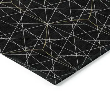 3' X 5' Black And Ivory Geometric Washable Indoor Outdoor Area Rug