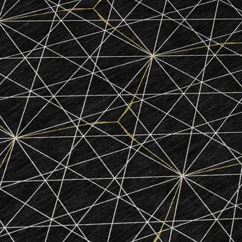 8' Black And Ivory Round Geometric Washable Indoor Outdoor Area Rug