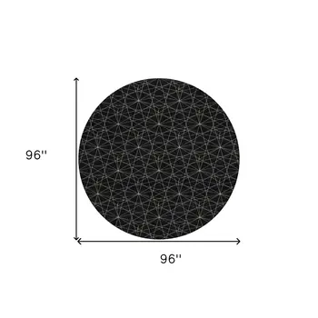 8' Black And Ivory Round Geometric Washable Indoor Outdoor Area Rug