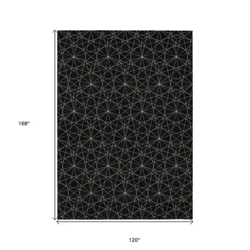10' X 14' Black And Ivory Geometric Washable Indoor Outdoor Area Rug