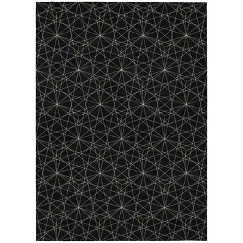 10' X 14' Black And Ivory Geometric Washable Indoor Outdoor Area Rug