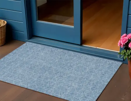 3' X 5' Denim Blue Black And Ivory Geometric Washable Indoor Outdoor Area Rug