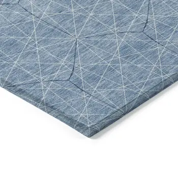 5' X 8' Denim Blue Black And Ivory Geometric Washable Indoor Outdoor Area Rug