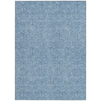 8' X 10' Denim Blue Black And Ivory Geometric Washable Indoor Outdoor Area Rug