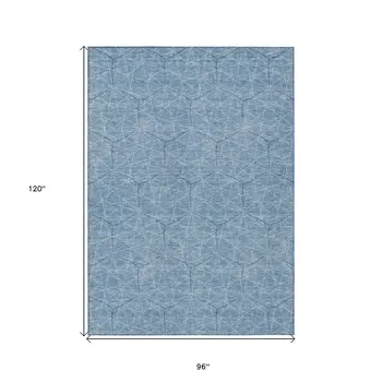 8' X 10' Denim Blue Black And Ivory Geometric Washable Indoor Outdoor Area Rug