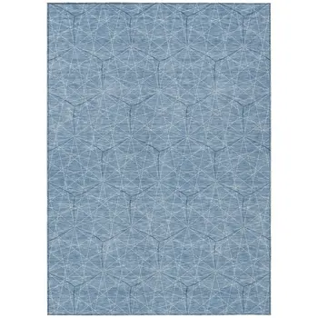 8' X 10' Denim Blue Black And Ivory Geometric Washable Indoor Outdoor Area Rug