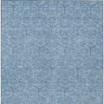 8' X 10' Denim Blue Black And Ivory Geometric Washable Indoor Outdoor Area Rug