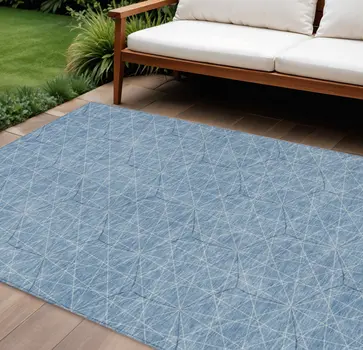 9' X 12' Denim Blue Black And Ivory Geometric Washable Indoor Outdoor Area Rug