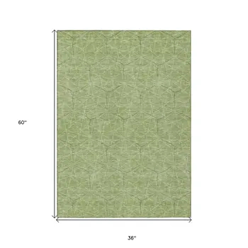 3' X 5' Green Black And Ivory Geometric Washable Indoor Outdoor Area Rug