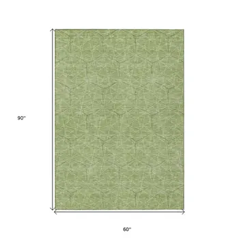 5' X 8' Green Black And Ivory Geometric Washable Indoor Outdoor Area Rug