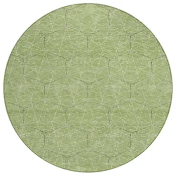 8' Green Black And Ivory Round Geometric Washable Indoor Outdoor Area Rug