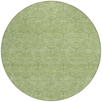 8' Green Black And Ivory Round Geometric Washable Indoor Outdoor Area Rug