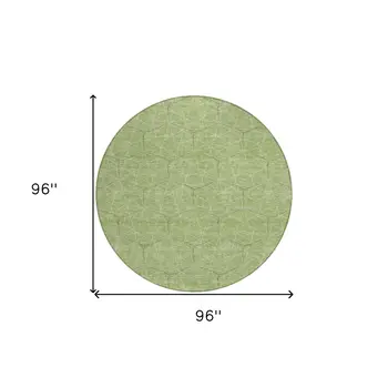 8' Green Black And Ivory Round Geometric Washable Indoor Outdoor Area Rug